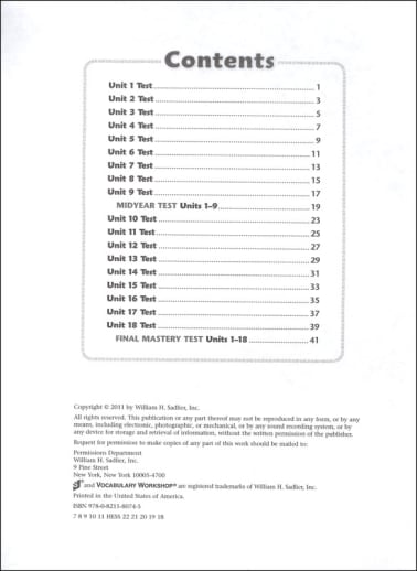 Vocabulary Workshop Enriched Test Booklet Form B Grade 4 (orange)