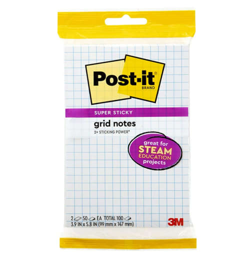 Post-It Super Sticky Notes 3.9" x 5.8" White with Grid 2-pack 50 Sheets