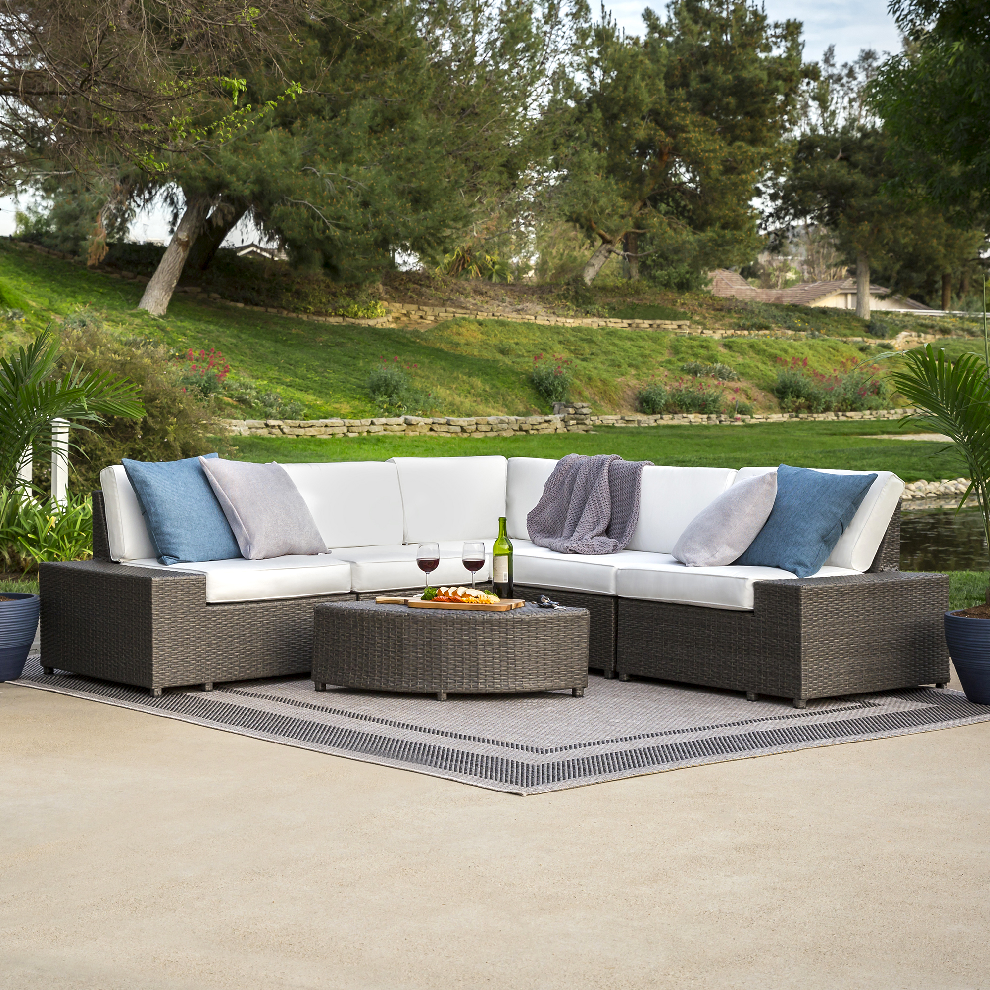 6-Piece Wicker Sectional Sofa - Gray
