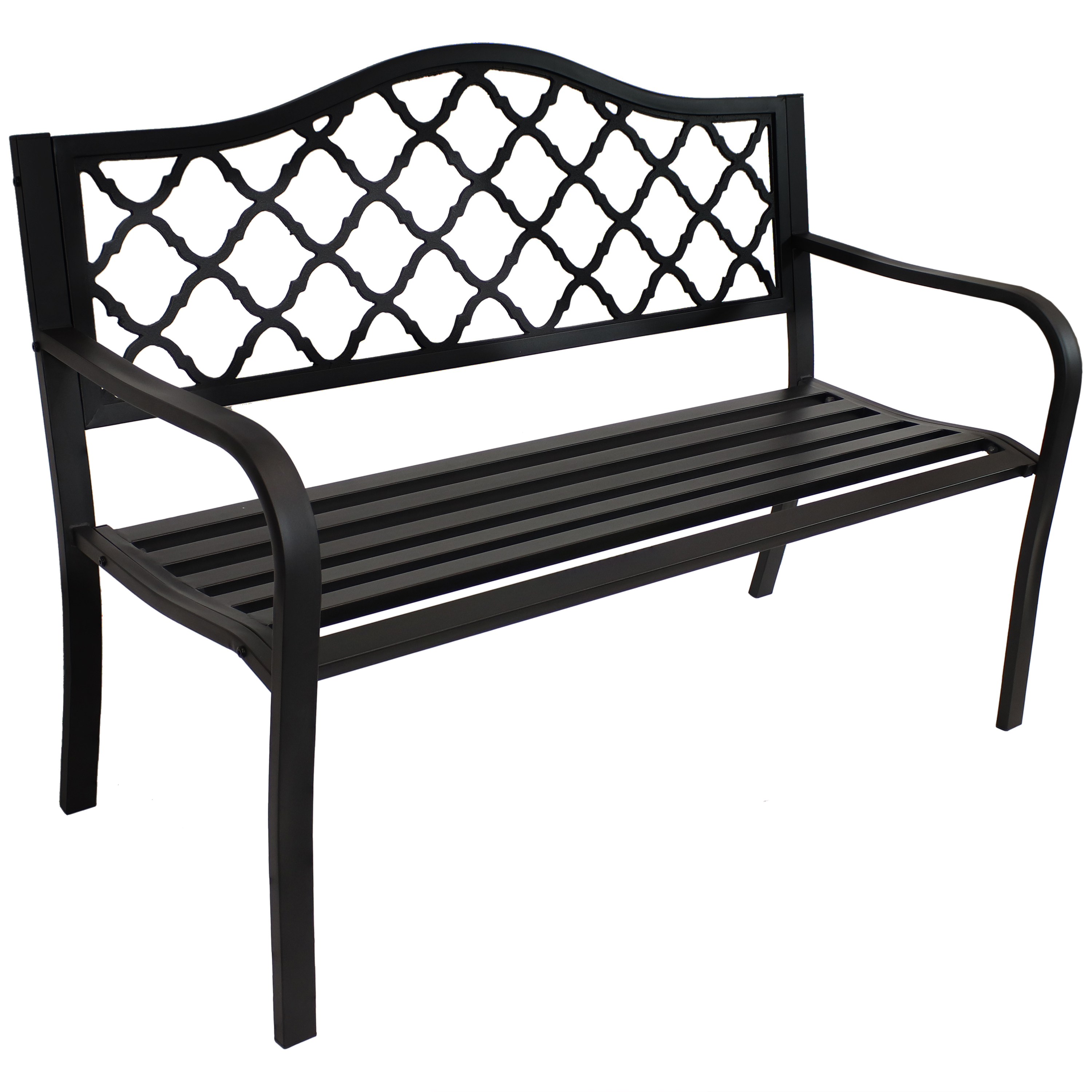 Sunnydaze Black Cast Iron Lattice Patio Garden Bench - 50-Inch