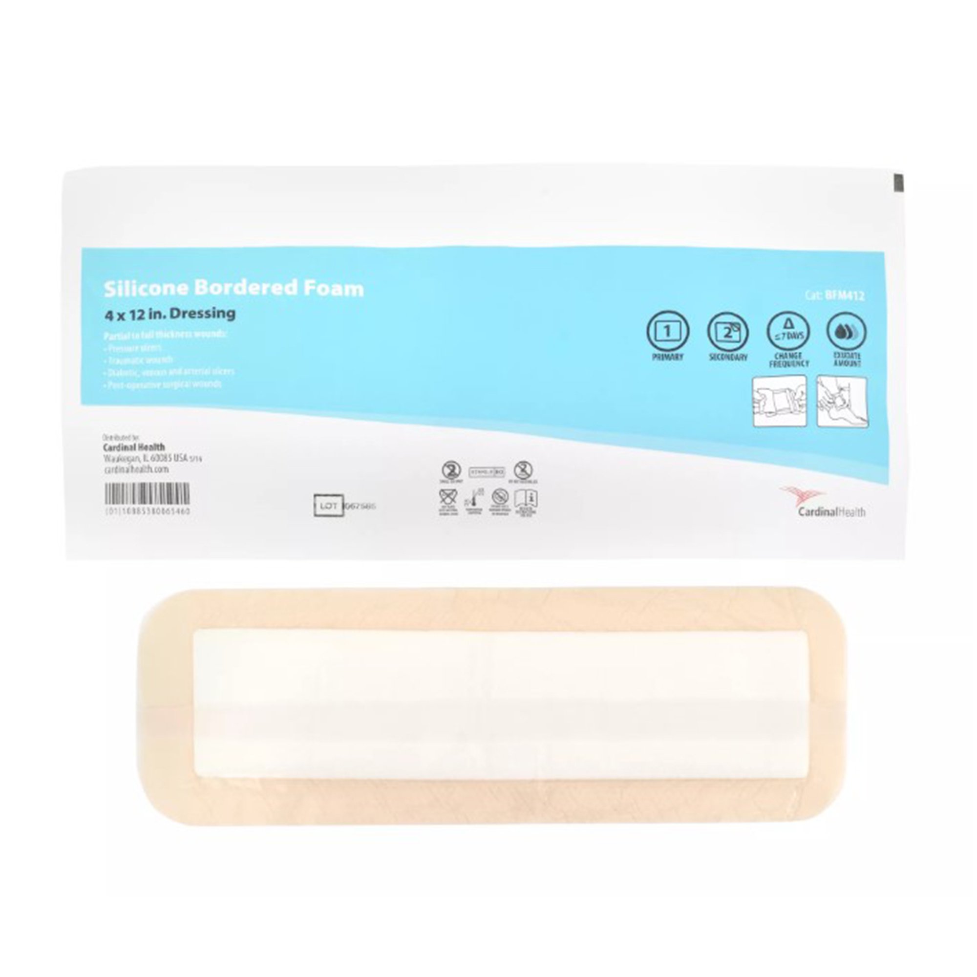 5-Layer Foam Dressing Kendall 4 X 13 Inch With Border Film Backing Silicone Adhesive Rectangle Sterile MK 1195658