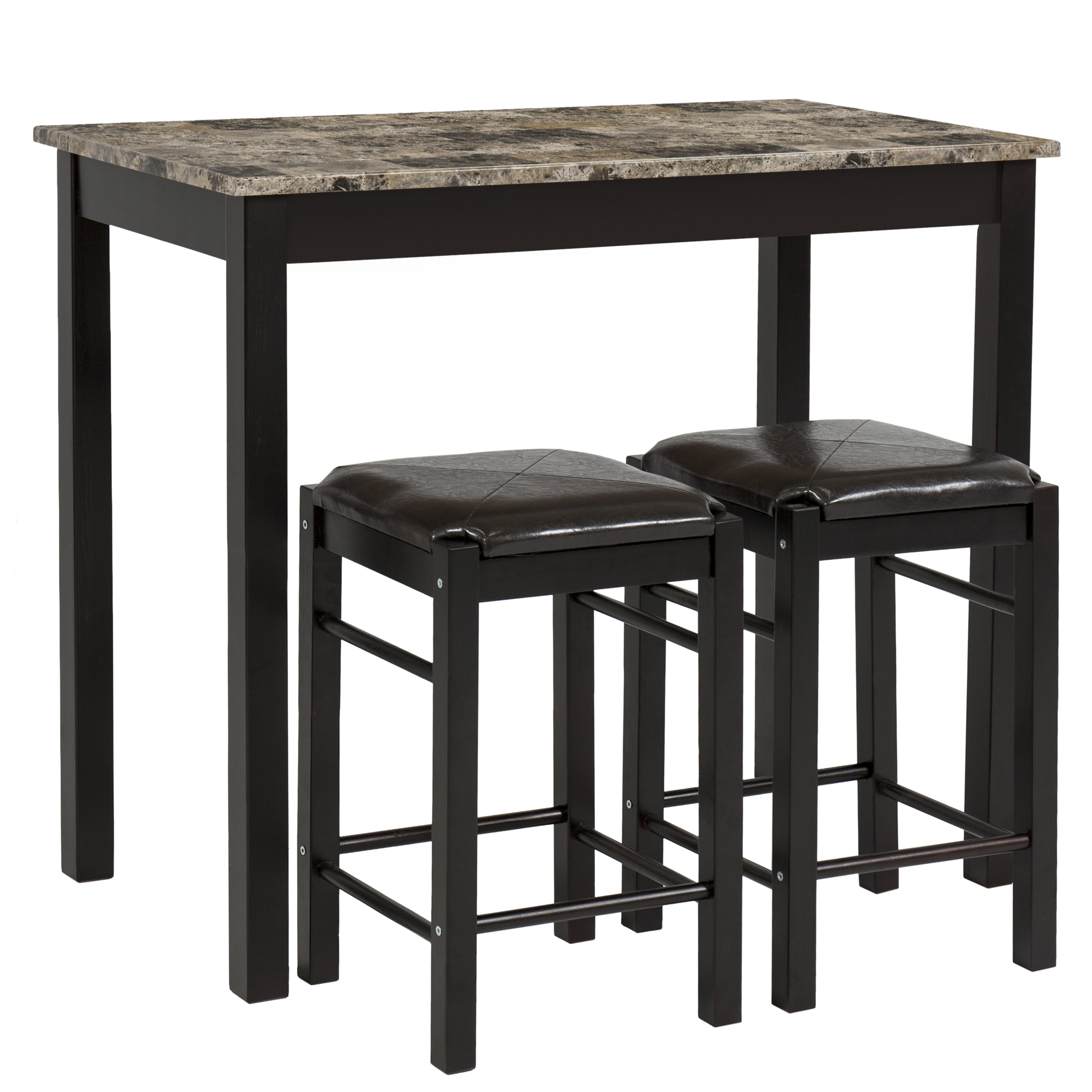3-Piece Dining Table Set w/ Table and 2 Stools - Black