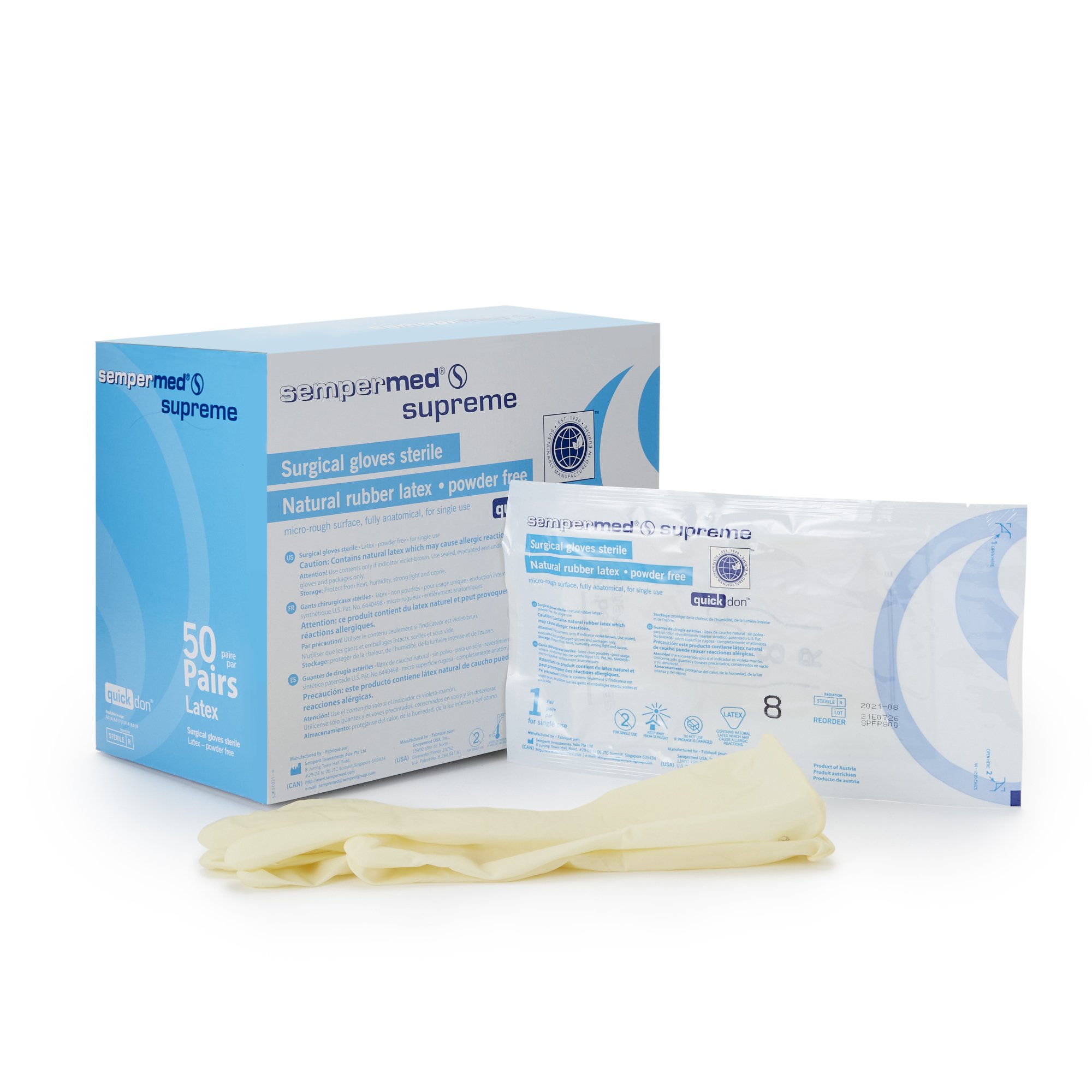 Sempermed Supreme Latex Surgical Glove, Size 8, Ivory MK 554115