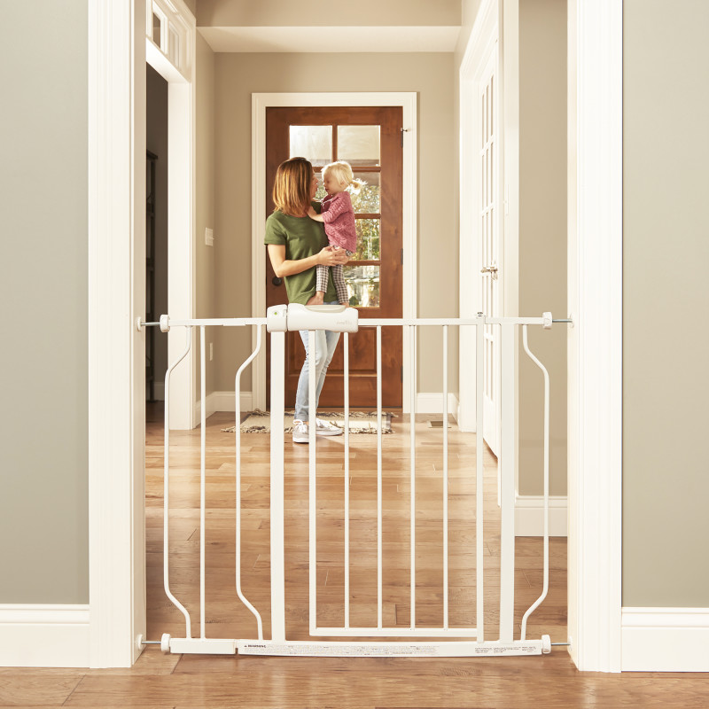 Easy Walk-Thru Pressure-Mounted Pass-Through Gate (White) Lifestyle Photo Easy Walk-Thru Pressure-Mounted Pass-Through Gate (White) Lifestyle Photo