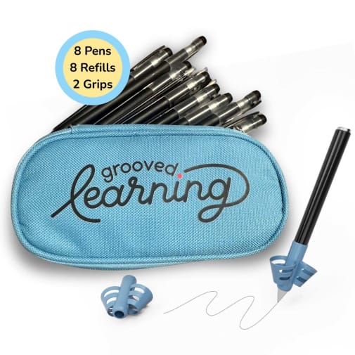 Grooved Learning Magic Pens with Disappearing Ink (8 pens/refills, 2 grippers, case)