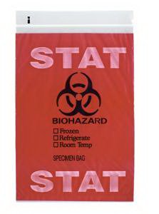 Specimen Transport Bag, Document Pouch, Zip Closure, Red Tint, STAT print, 6 x 9 MK 775576