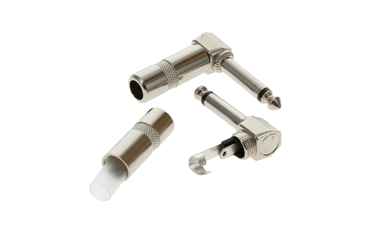 1/4in Male | Mono | Nickel Plated Contact | Right Angle | Solder type