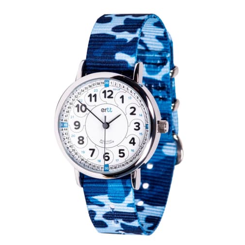 EasyRead Time Teacher 24 Hour Camo Watch - White/Blue Face, Blue Camo Strap