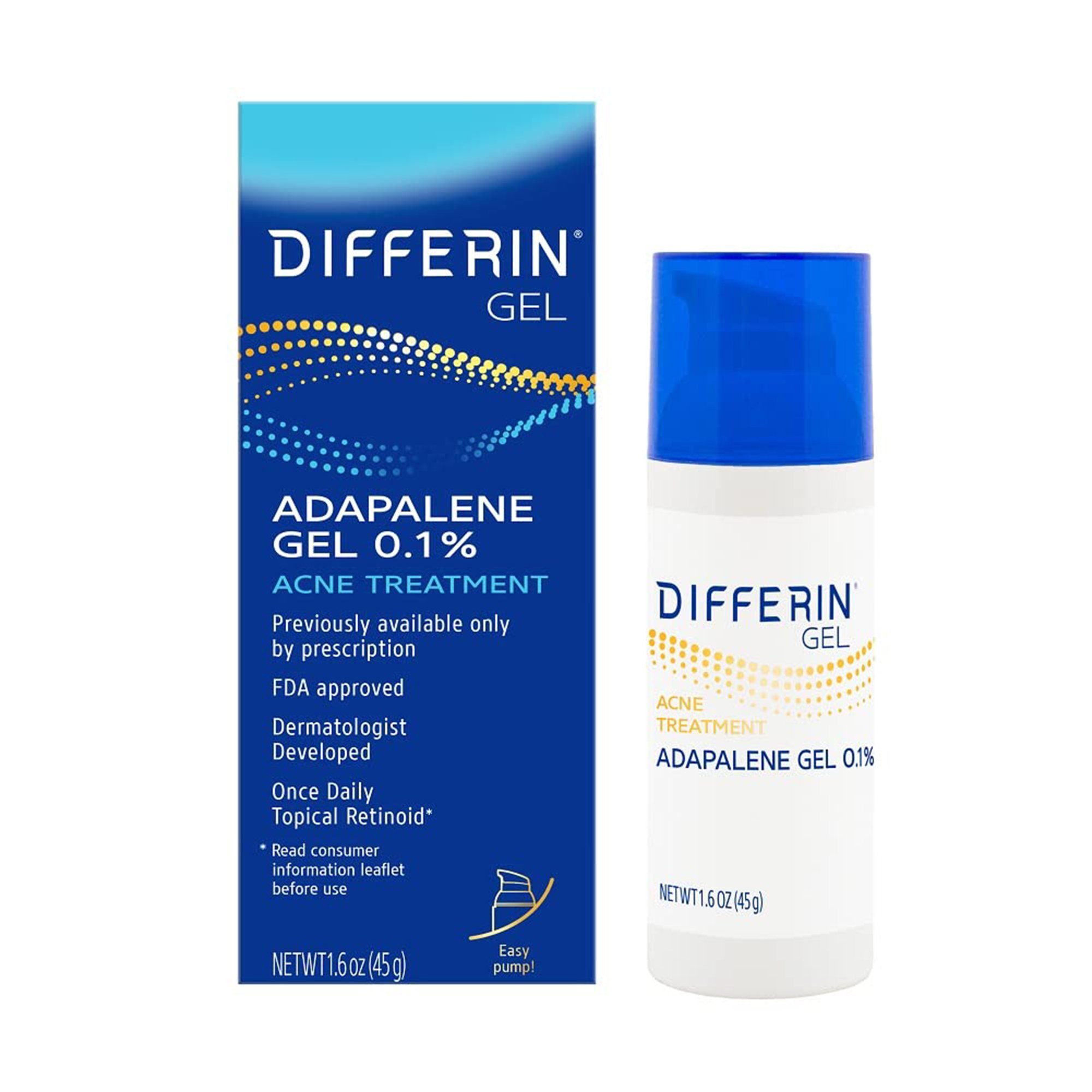Differin 0.1% Adapalene Gel Acne Treatment, 45-gram Pump Bottle MK 1230047