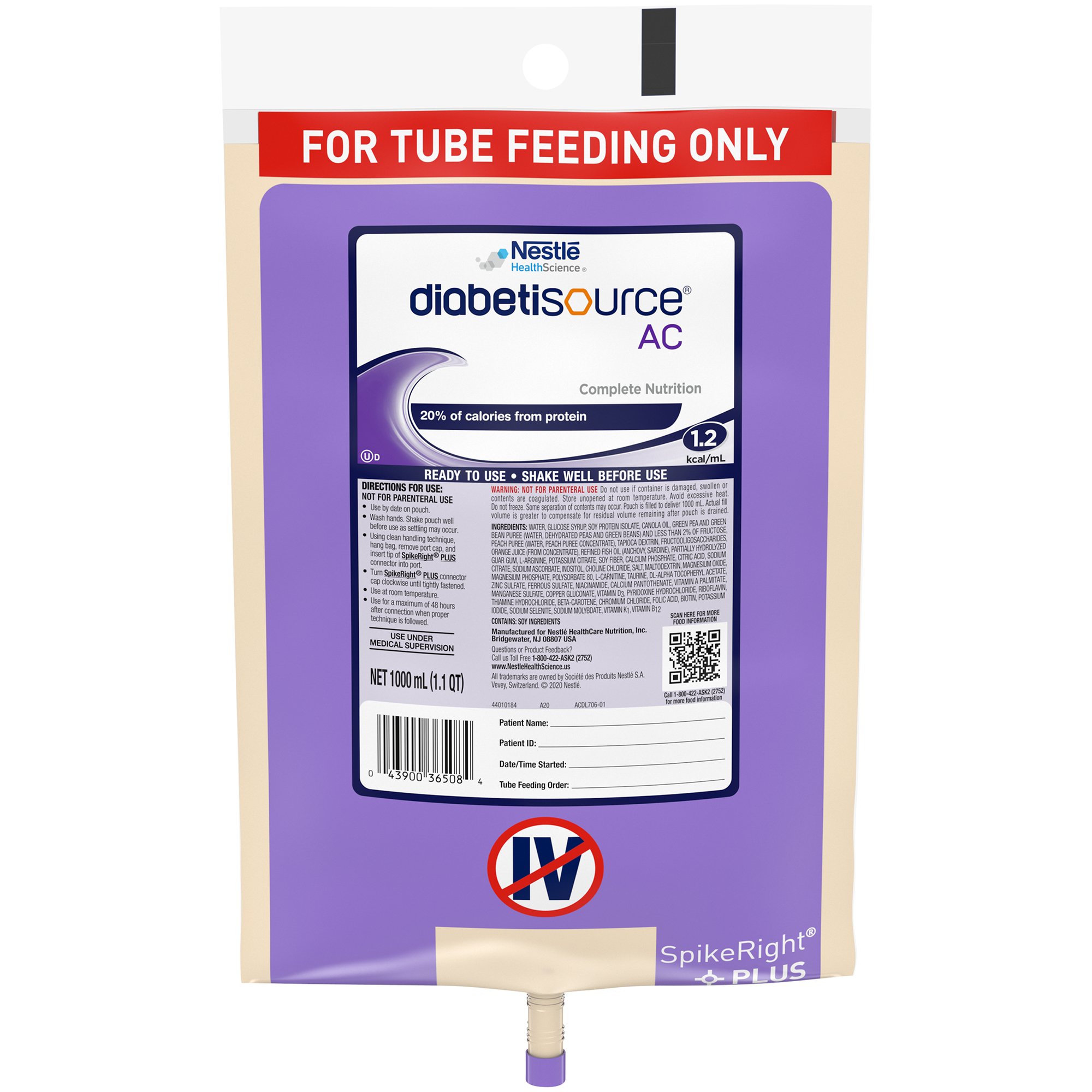 Diabetisource AC Tube Feeding Formula, 33.8 oz. Bag MK 693726
