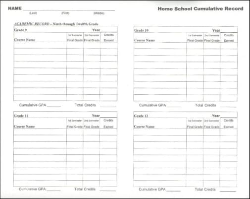 Home School Cumulative Record