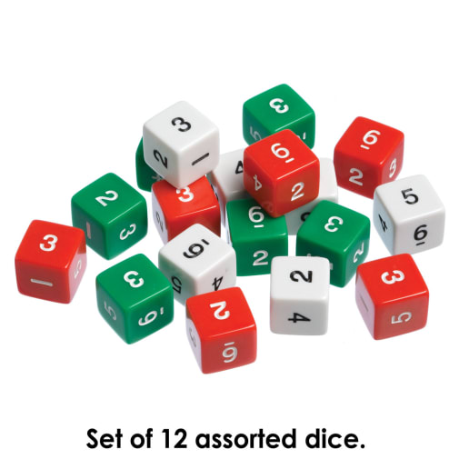 Number Dice, 1-6, Plastic (set of 12)