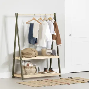 Wooden Clothes Rack with Storage Shelves for Kids