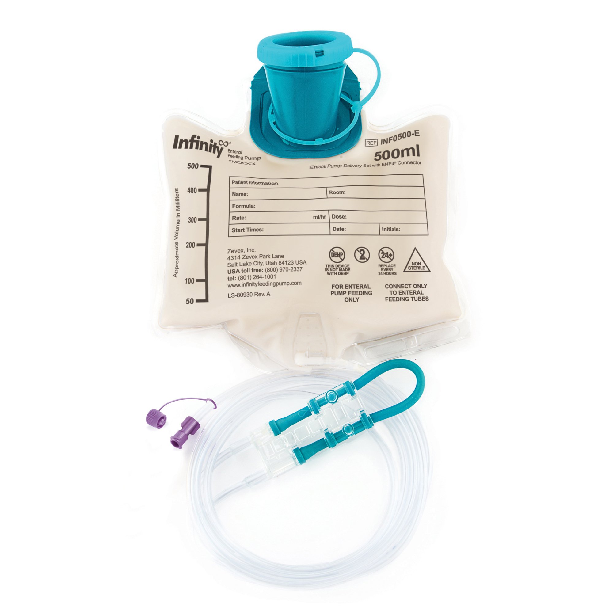 Enteral Feeding Pump Bag Set with ENFit Connector Infinity 500 mL Silicone NonSterile MK 1169664