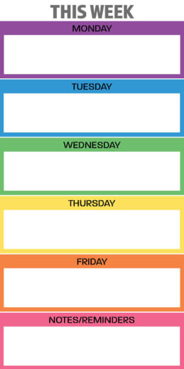 Low Tac Dry Erase Weekly Chart - Vertical (24" x 48")