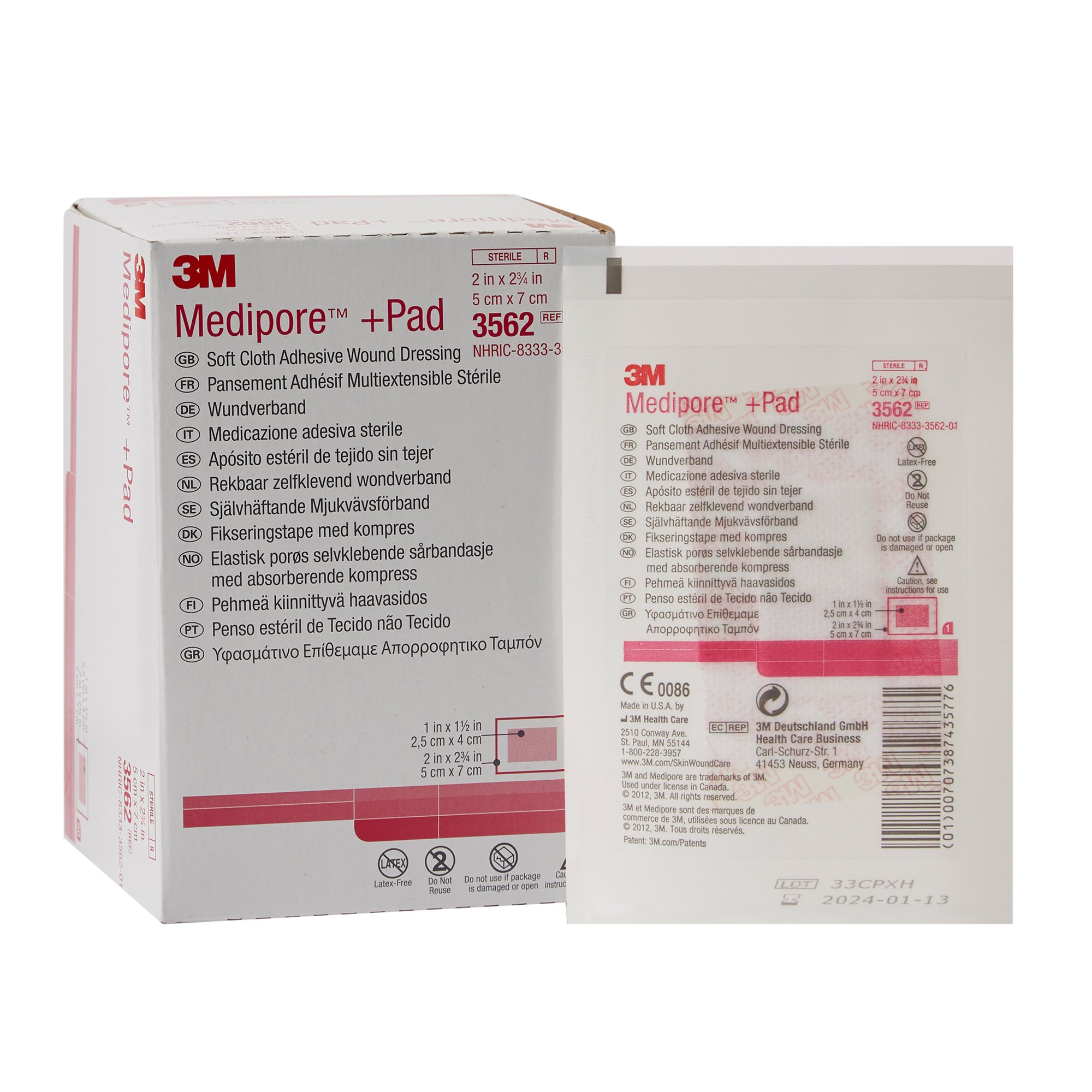 3M Medipore Sterile Adhesive Dressings, 2 x 2-3/4 Inch MK 324093