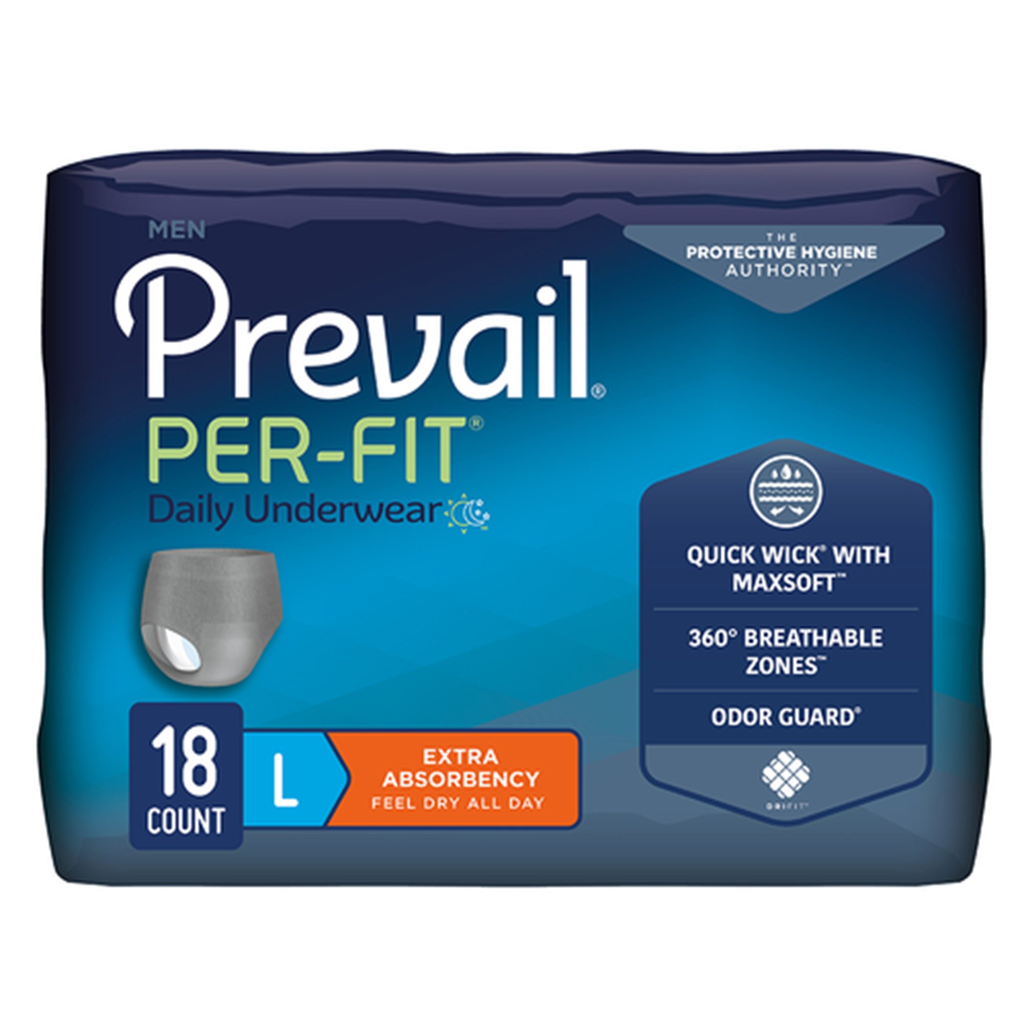 Prevail Per-Fit Men Adult Moderate Absorbent Underwear, Large, White MK 881920