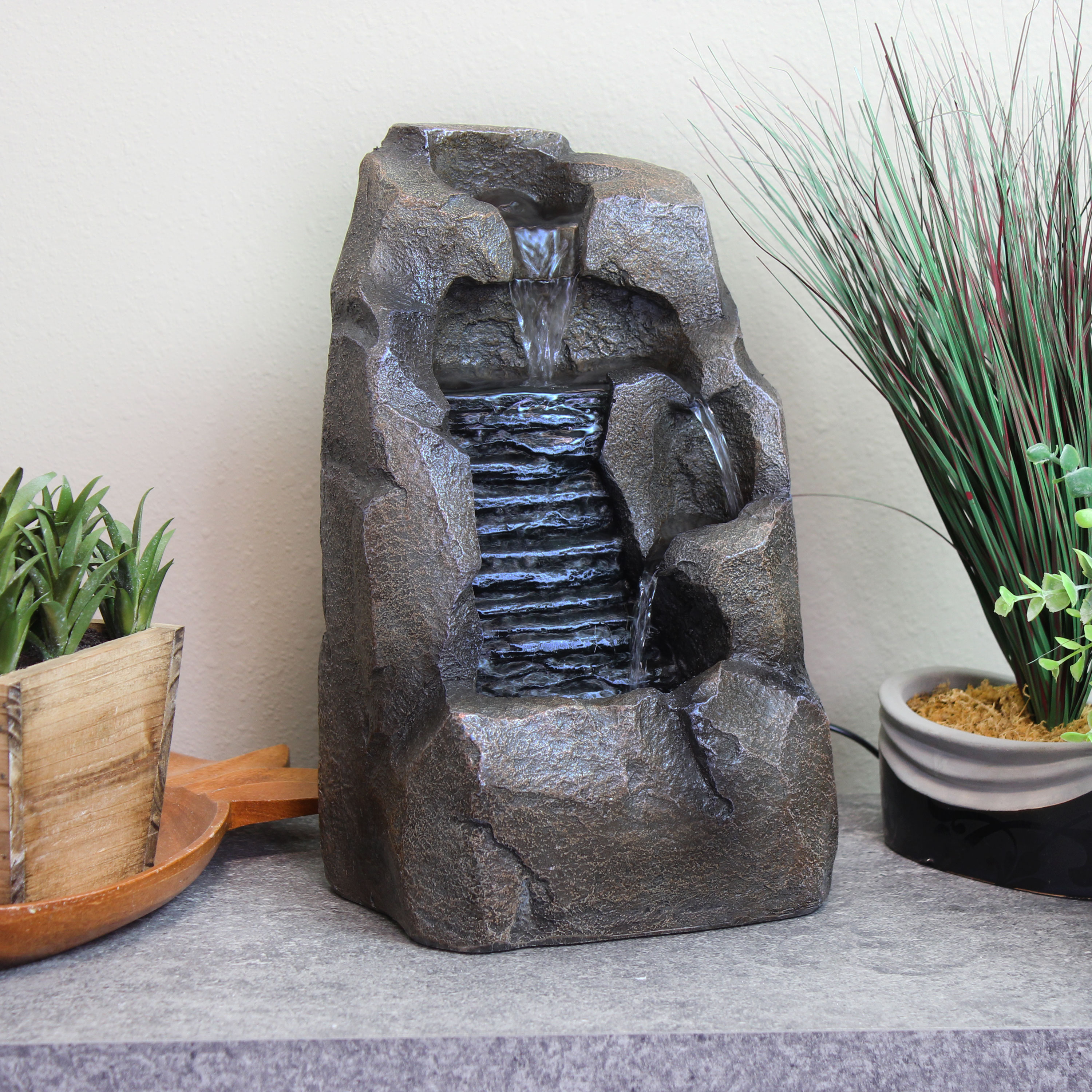 Sunnydaze Stony Rock Waterfall Indoor Tabletop Water Fountain - 11-Inch