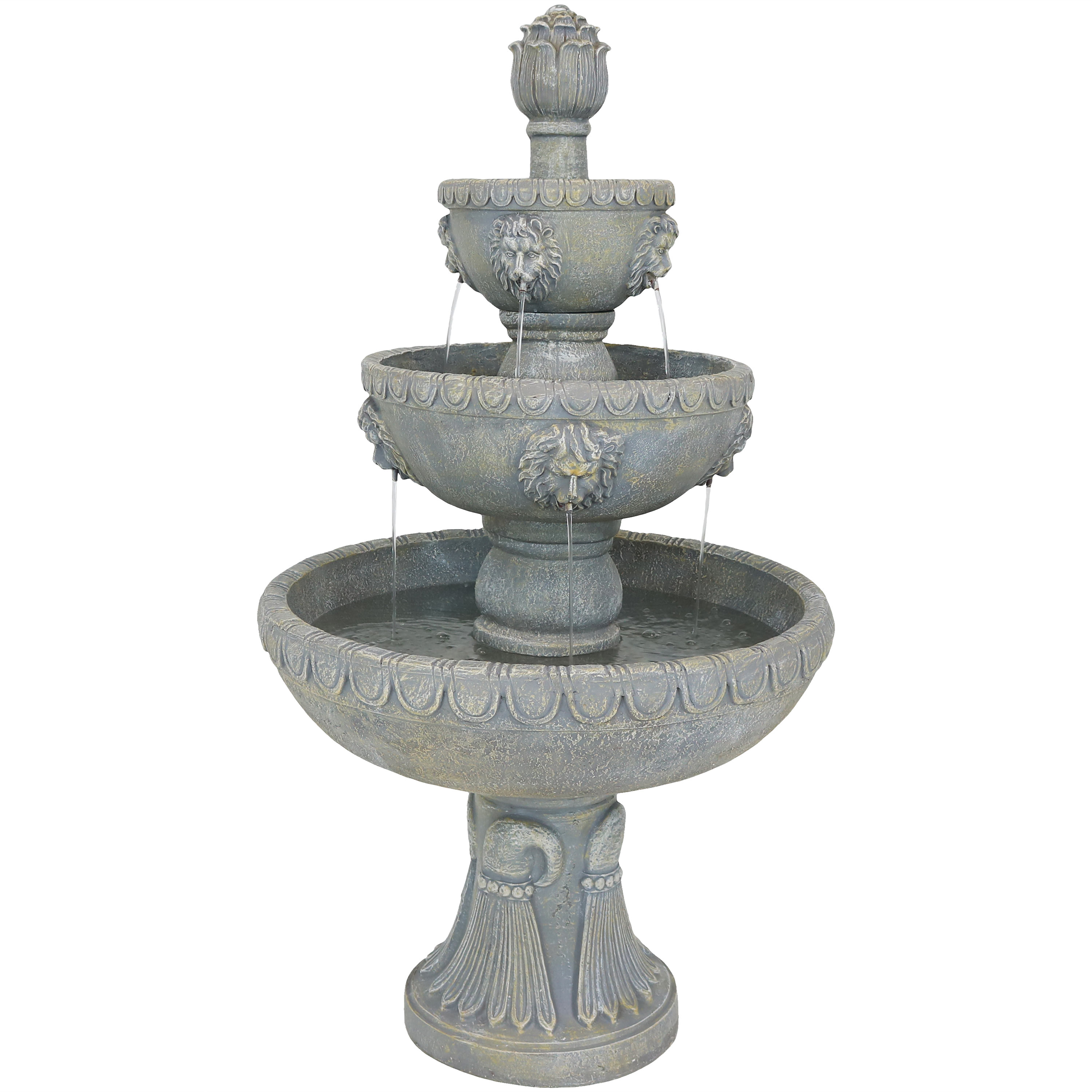 Sunnydaze 4-Tier Lion Head Outdoor Water Fountain - 53-Inch