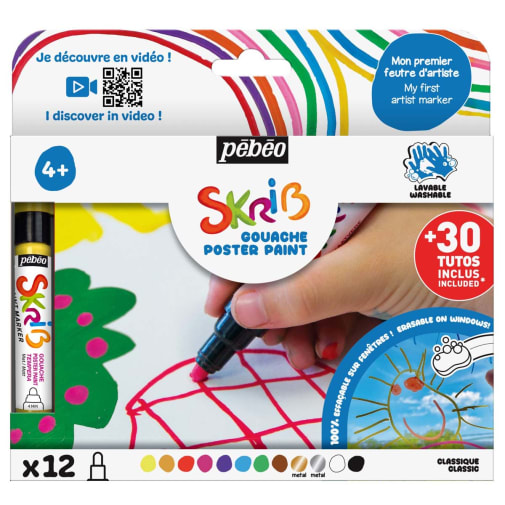 Pebeo Skrib Gouache Paint Markers - Rainbow (set of 12)