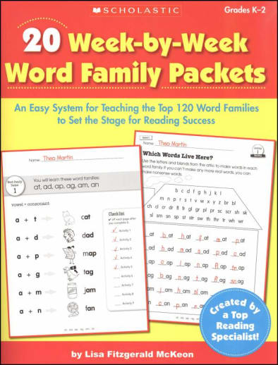 20 Week-By-Week Word Family Learning Packets