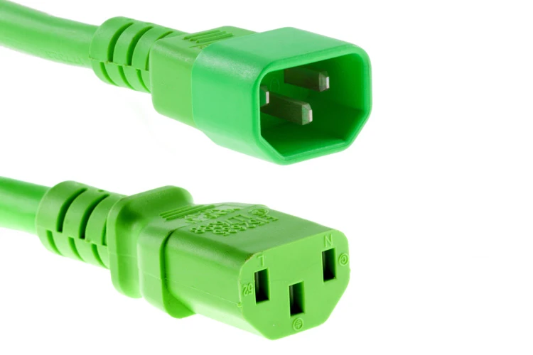 AC Power Cord, C13 to C14, 18 AWG, 6ft, Green