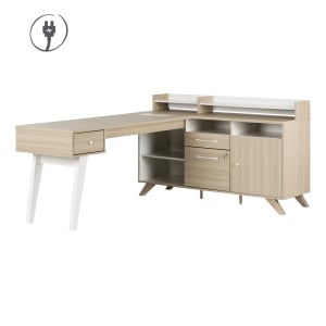 L-Shaped Desk with Power Bar and Removable Hutch