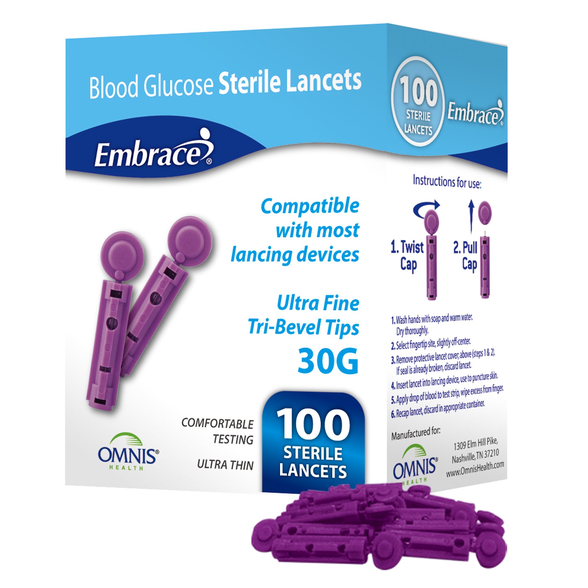 Embrace Safety Lancets, 30 Gauge MK 1190283