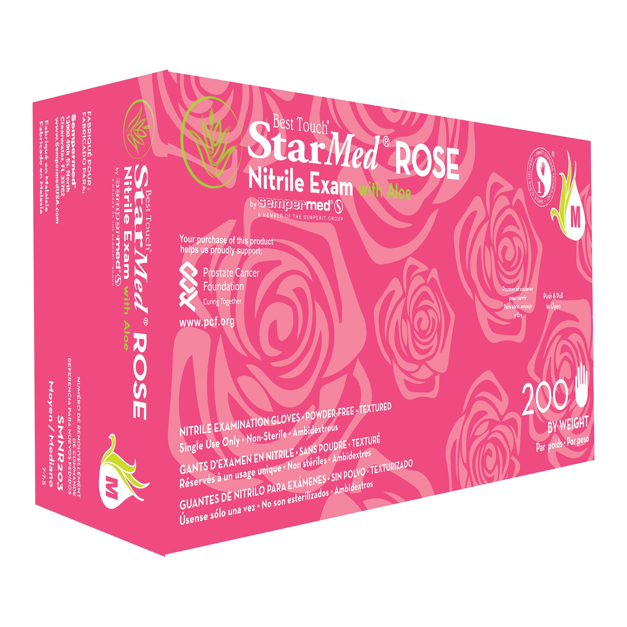 StarMed Rose Nitrile Exam Glove, Medium, Pink MK 976525