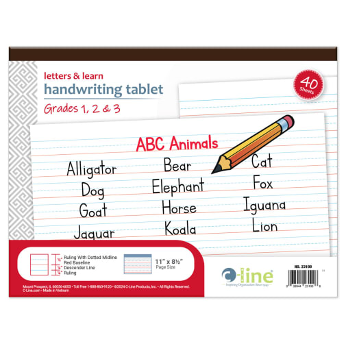 Letters & Learn Handwriting Tablet 1/2" Primary Ruled, 11 x 8.5" Horizontal - 40 sheets