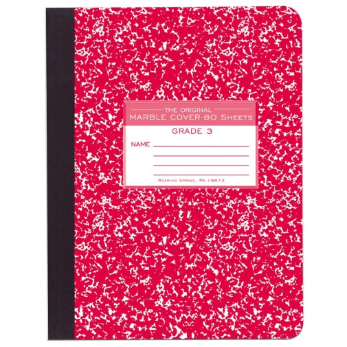 Hard Cover Red Marble Composition Notebook - Grade 3 (80 sheets)