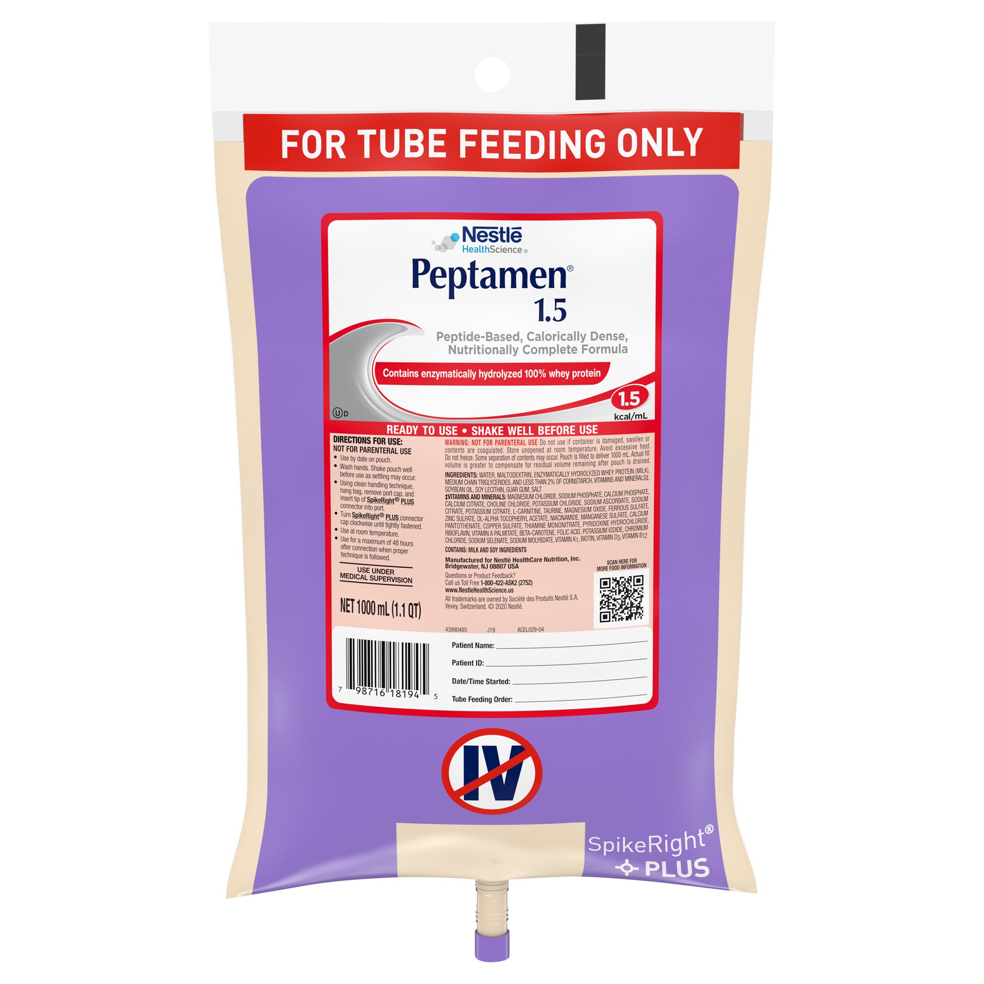 Peptamen 1.5 Peptide-Based Nutritionally Complete Formula, 1 Liter Bag MK 664064