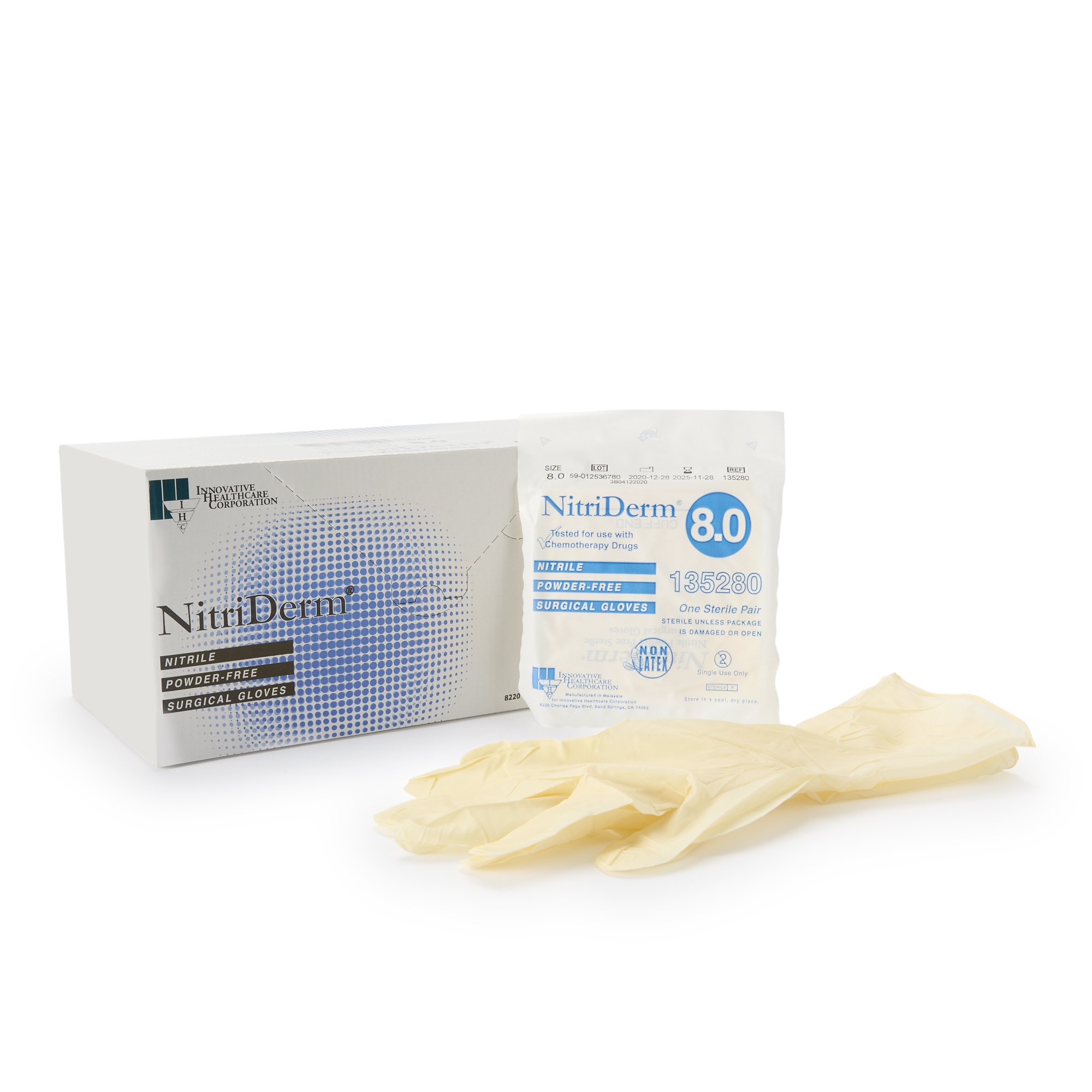 NitriDerm Nitrile Surgical Glove, Size 8, White MK 1162691