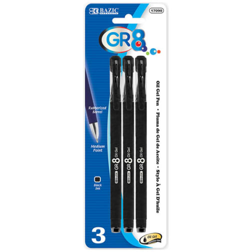 Gr8 Oil Gel Pen Medium Point Black Ink (3 pack)