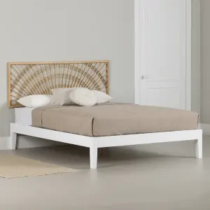 Juego de cama de madera y cabecera de ratán para montarse en pared – Amanecer