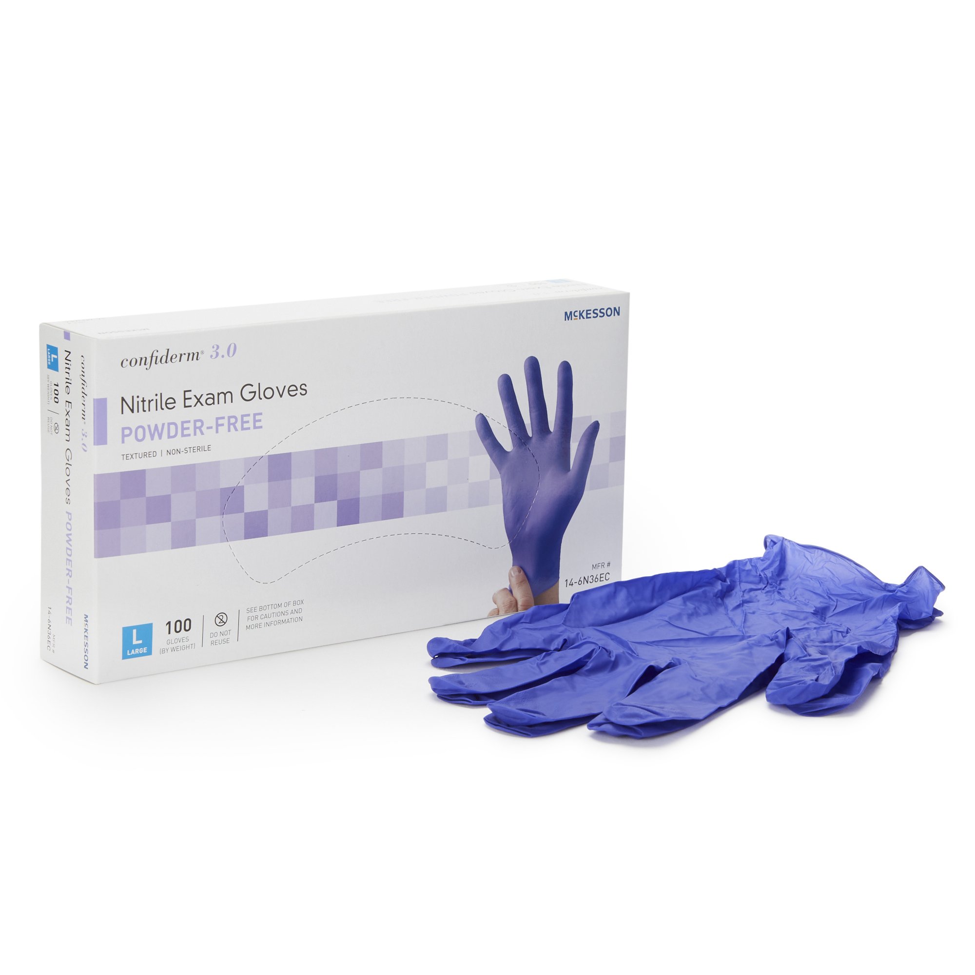 McKesson Confiderm 3.0 Nitrile Exam Glove, Large, Blue MK 1107942