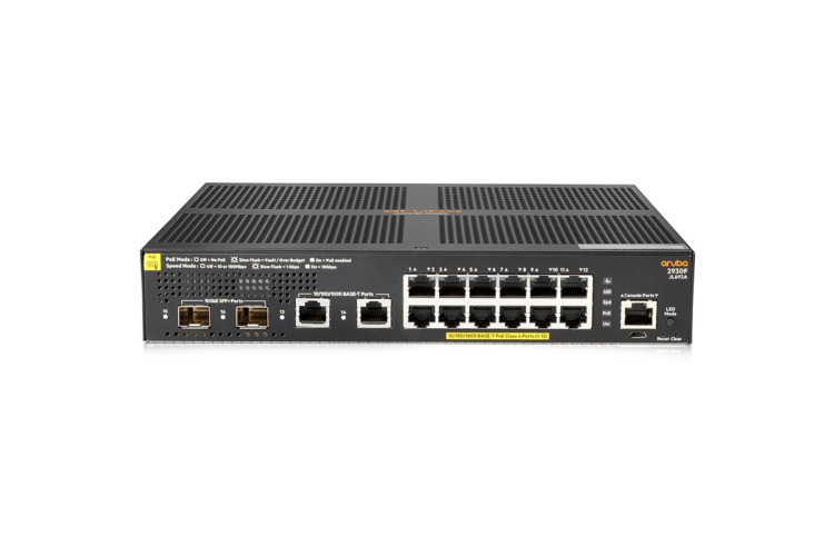 HPE Aruba 2930F Series Switch, 12 10/100/1000 PoE+ ports, 2 x 10G SFP+ Uplinks, Refurbished, JL693A HPE Aruba 2930F Series Switch, 12 10/100/1000 PoE+ ports, 2 x 10G SFP+ Uplinks, Refurbished, JL693A