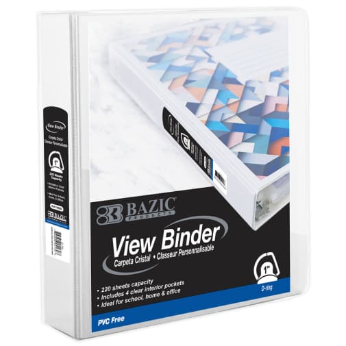 Binder - Slant D-Ring View 1" White with 4 pockets (PVC Free)