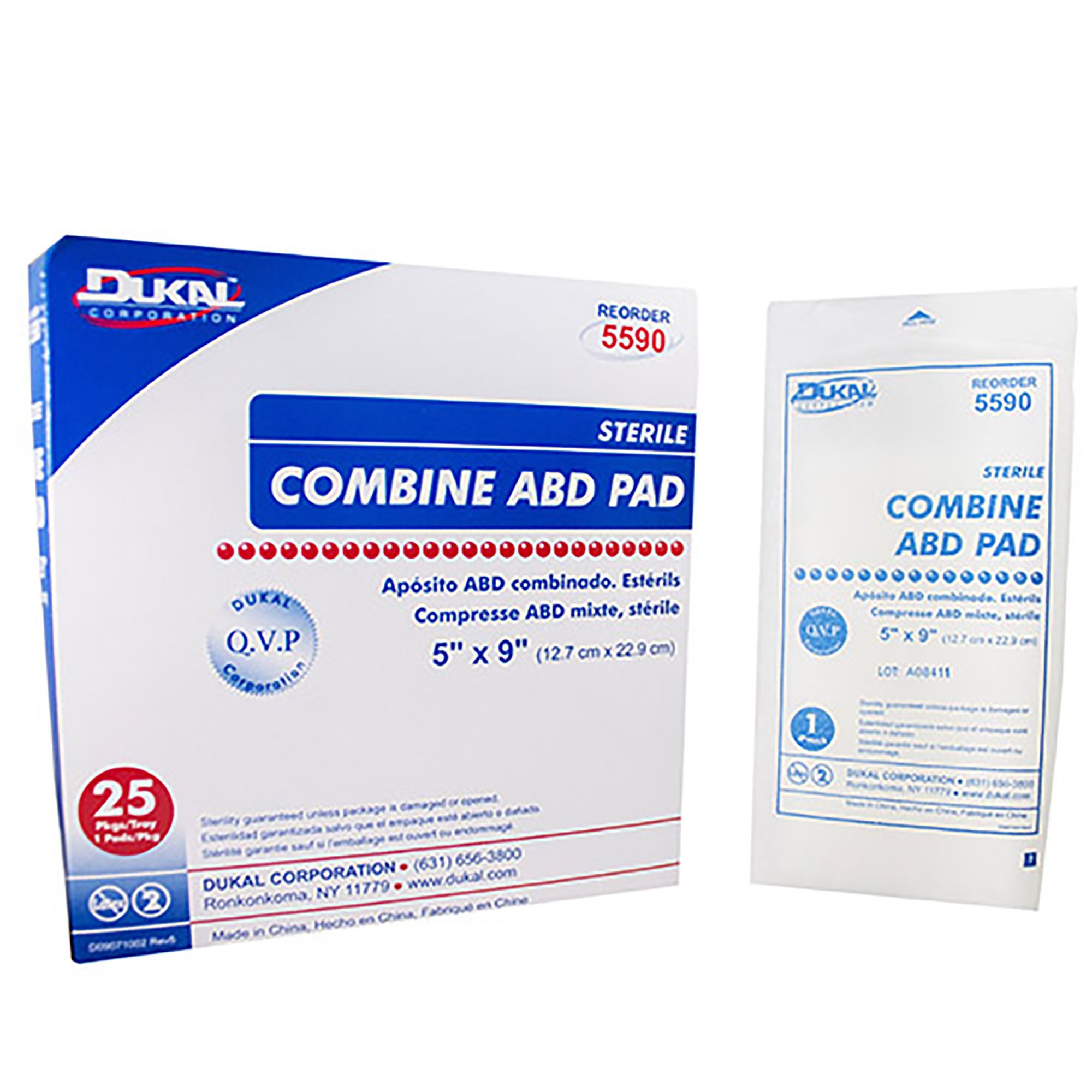 Dukal Sterile Abdominal Pad, 5 x 9 Inch, 1-Ply MK 360305
