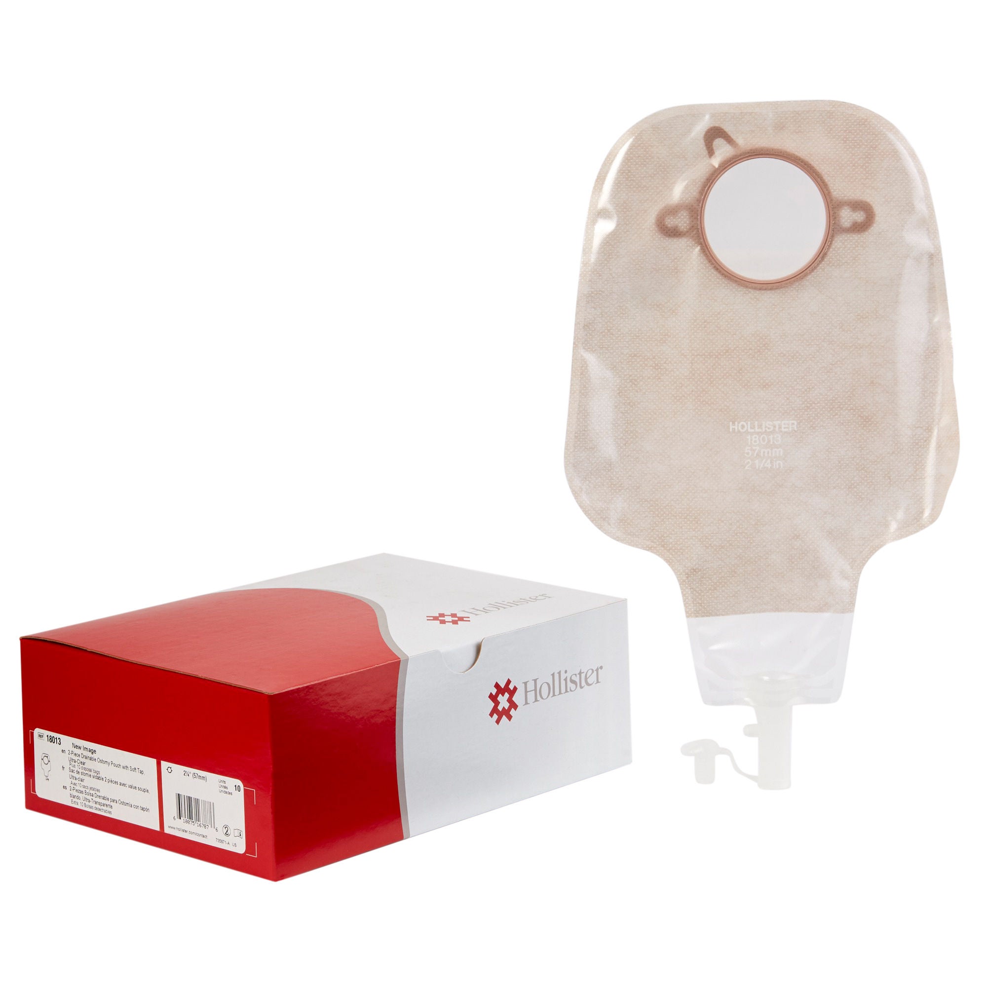 New Image 18013 2-Piece Ultra Clear Ostomy Pouch, Pre-cut to Fit 57 mm, Red MK 532943