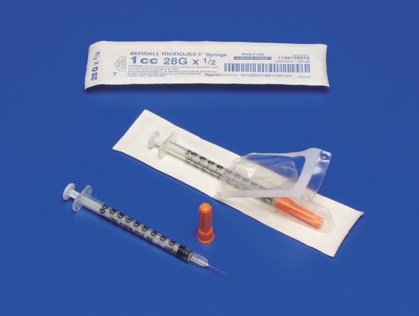 Monoject 1 mL Insulin Syringe with Needle, 28 Gauge, 1/2 Inch Needle Length MK 414600