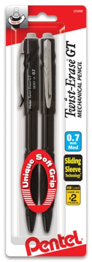 Pentel Twist-Erase GT 1 Click Mechanical Pencil (0.7mm) Assorted Barrels - 2 pack