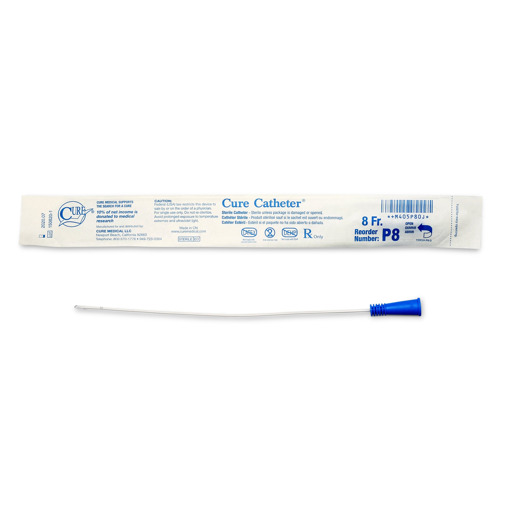Cure Catheter Urethral Catheter, 8 Fr., Unisex, Straight MK 841282