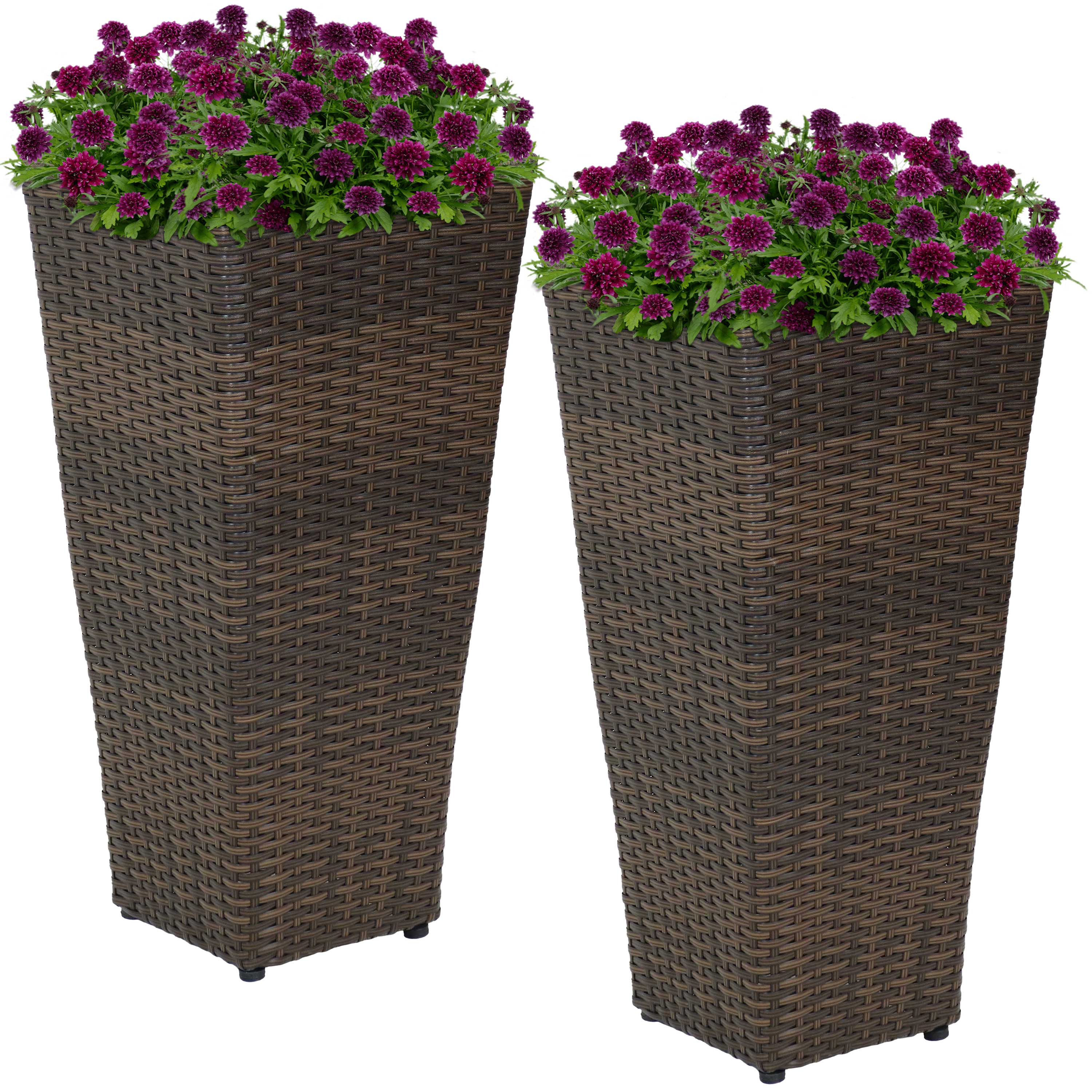 Sunnydaze Tall Square Polyrattan Planter - 24-Inch - Set of 2