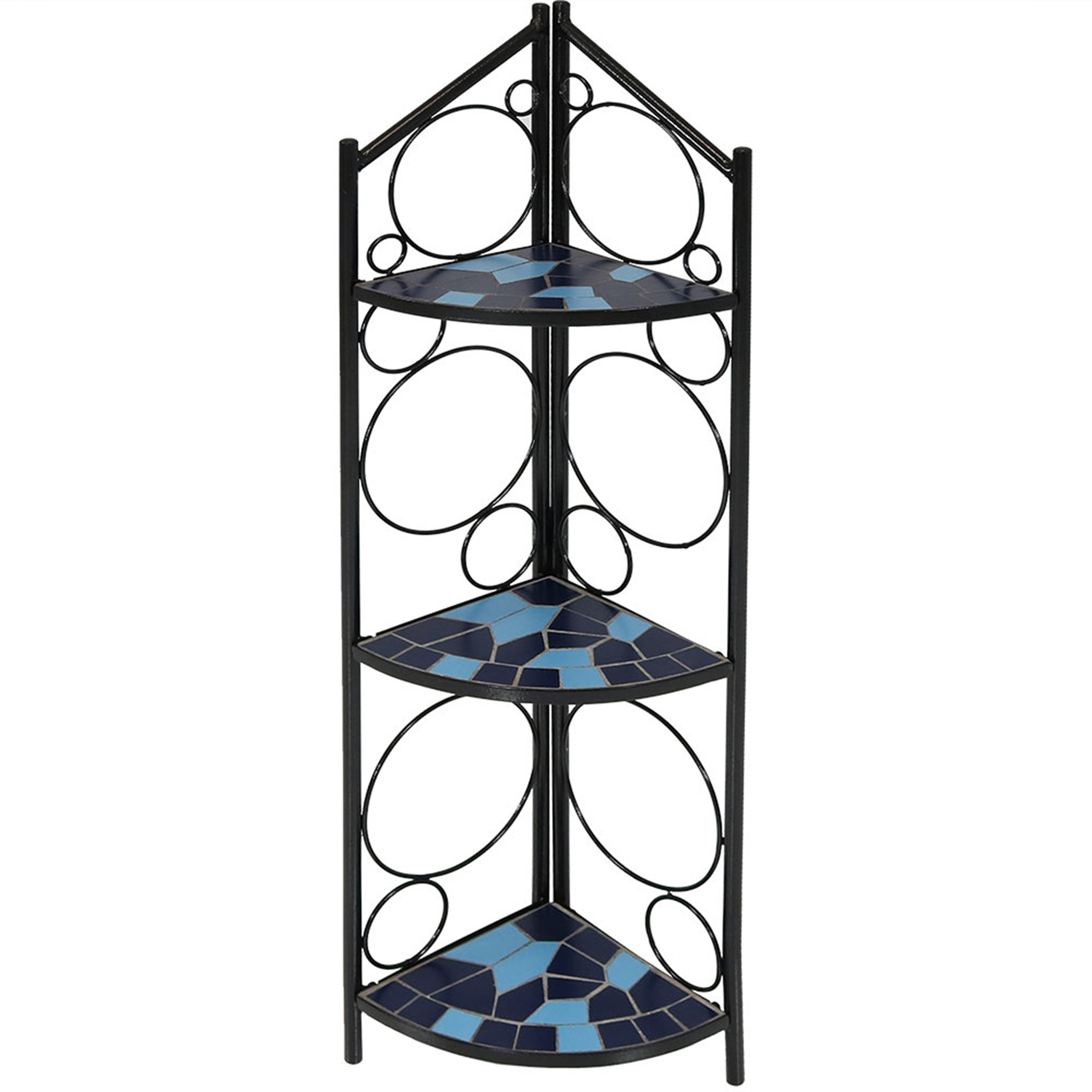 Sunnydaze 3-Tier Blue Mosaic Tiled Outdoor Corner Display Shelf - 44 Inch