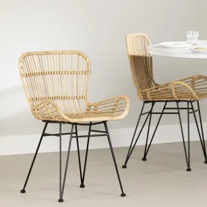 Rattan Dining Chair with Armrests, Set of 2