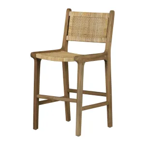 Rattan and Teak Wood Counter Stool