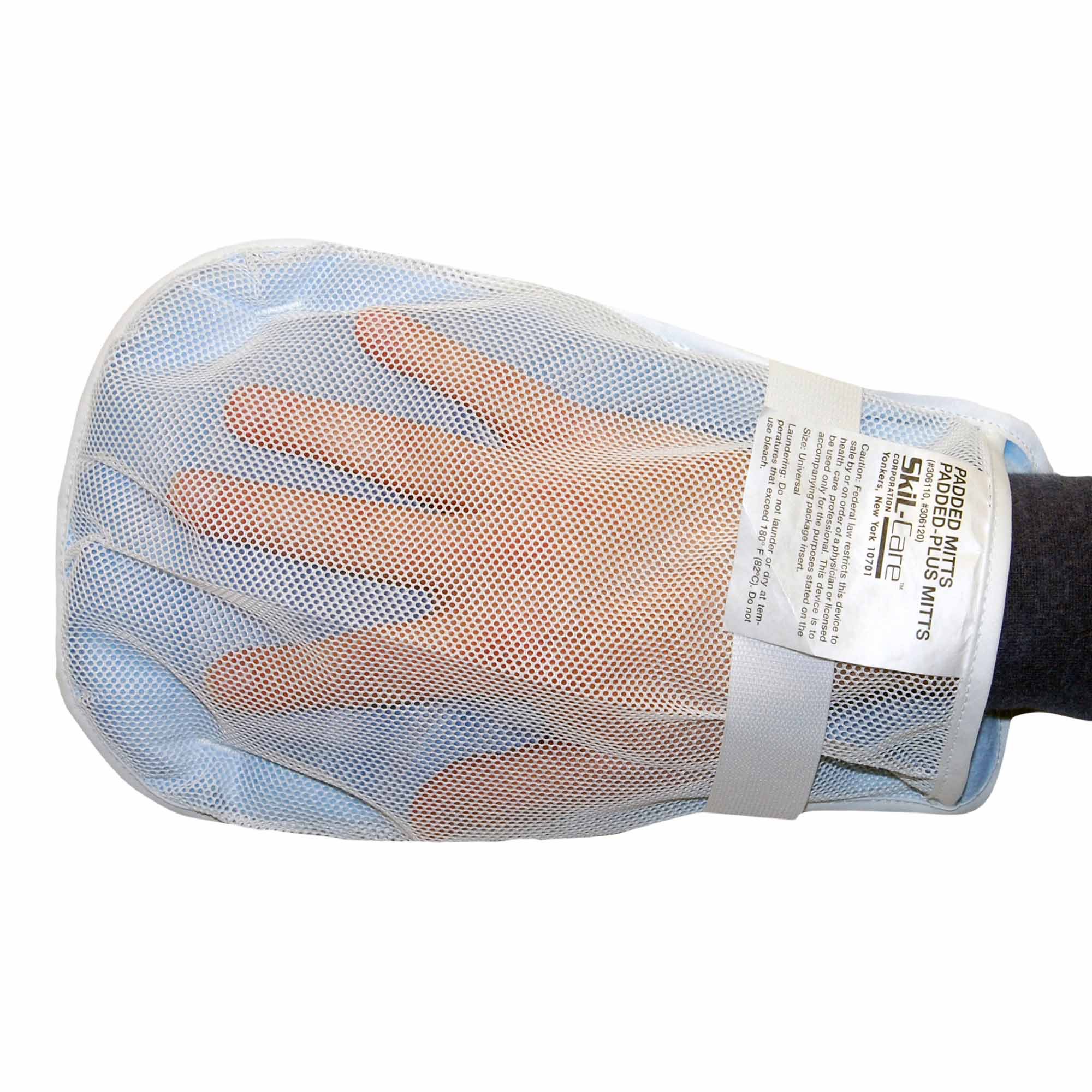 SkiL-Care Hand Control Mitt, 11 x 6 x 3/4 Inch, White/Blue MK 170950