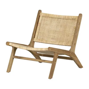 Rattan and Teak Wood Lounge Chair