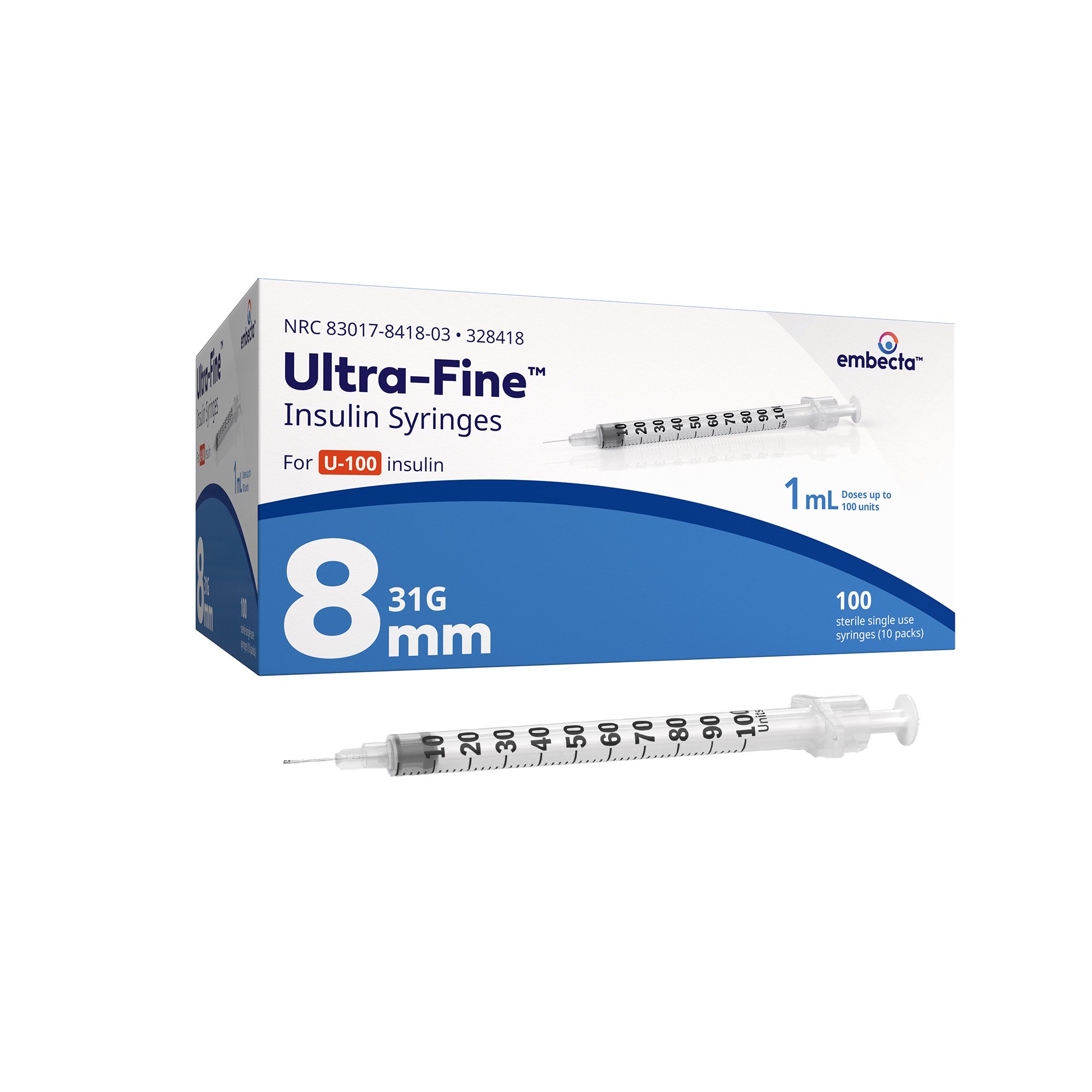 Ultra-Fine Insulin 1 mL Syringe with Needle, 31 Gauge, 5/16 Inch Needle Length MK 342665